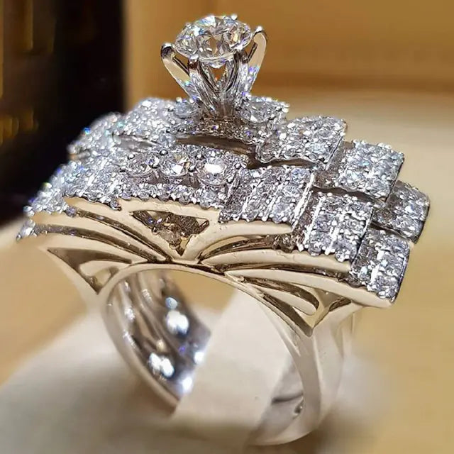 Fashionable Eight Hearts and Arrows Wedding Rings Set JahSonFire