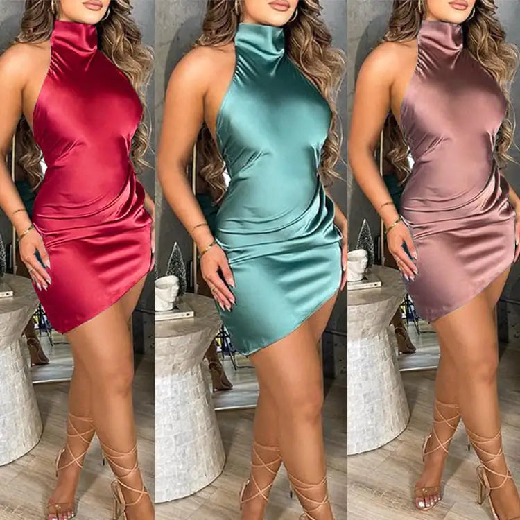 Halterneck Irregular Fit Western Style Dress JahSonFire