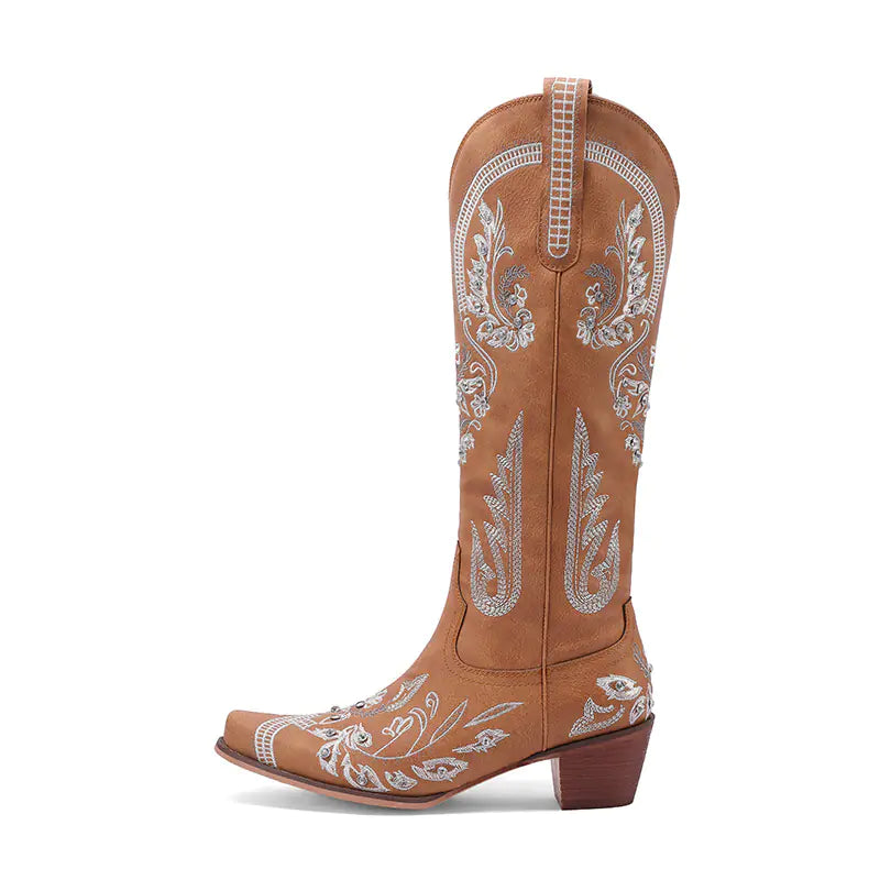 Viral Cowboy Boots with Embroidery and Rhinestones (One Pair) JahSonFire