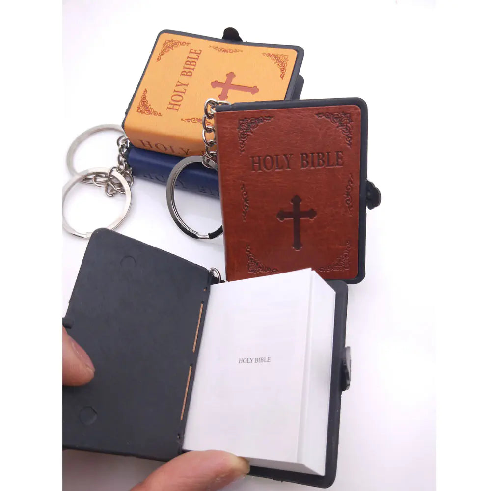 Mini Leather Bible Keychain with Cross Pendant JahSonFire