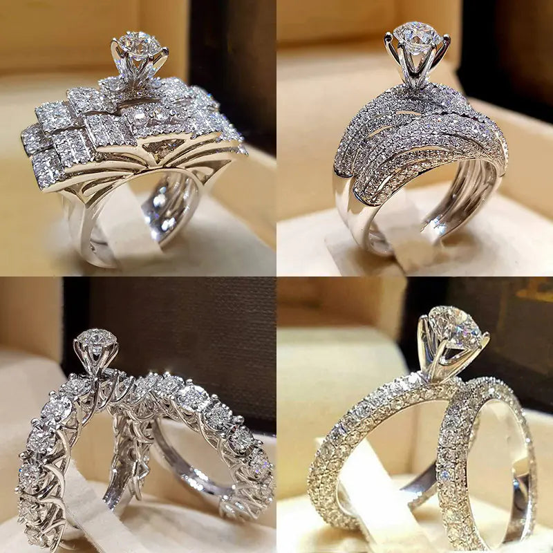 Fashionable Eight Hearts and Arrows Wedding Rings Set JahSonFire