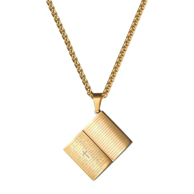 Jesus Blue Holy Bible Pendant Necklace in Stainless Steel JahSonFire