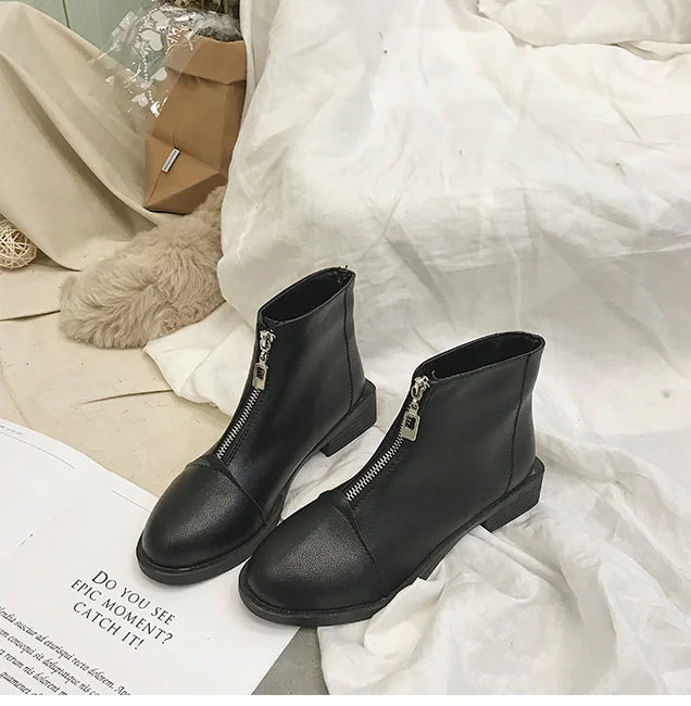 Front-Zipper Short Boots, Martin Boots JahSonFire