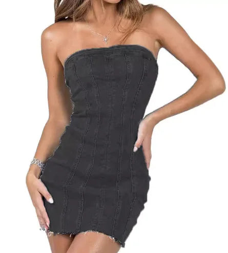 "Sexy Backless Strapless Denim Dress" JahSonFire