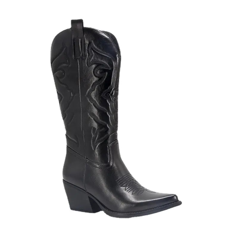 Vintage Women's Chunky Heel High Cowboy Boots JahSonFire