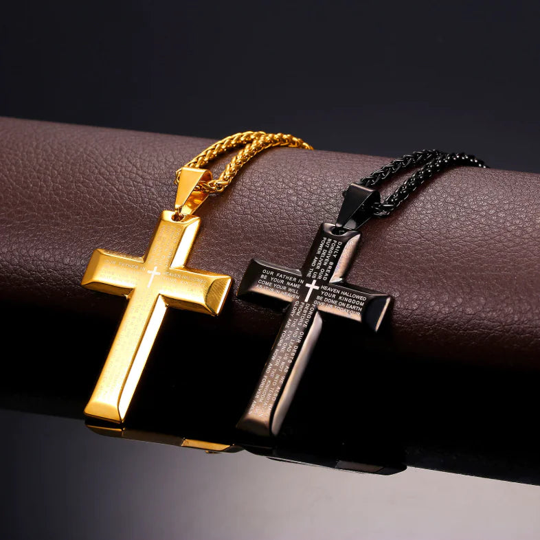 Cross Necklace with Jesus and Bible Verse Design JahSonFire