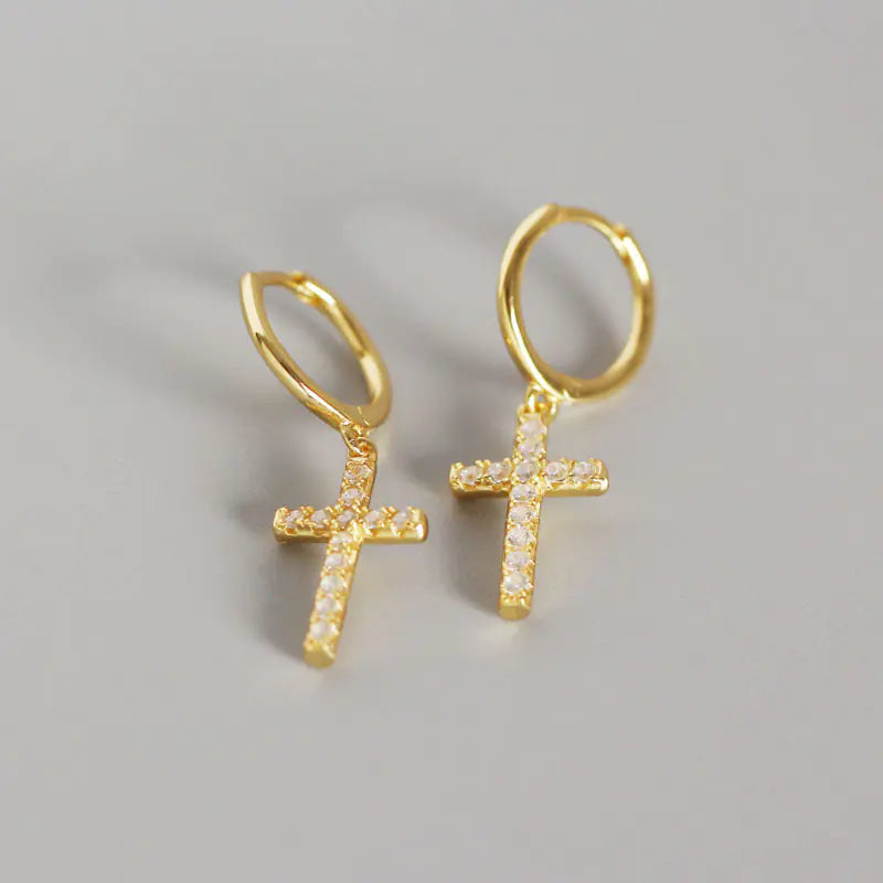YHE0111 S925 Silver Cross Earrings with Diamonds JahSonFire
