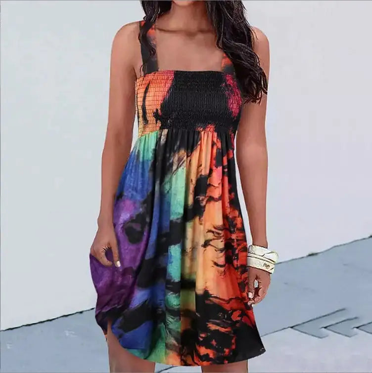 Fashion Print Sexy Suspender Dress JahSonFire