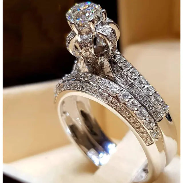 Fashionable Eight Hearts and Arrows Wedding Rings Set JahSonFire