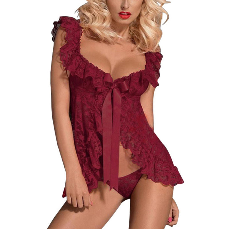Plus Size Lace Lingerie Set with Sheer Nightgown JahSonFire