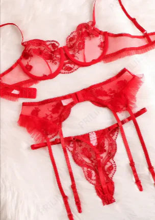 Elegant Red Lace Lingerie Set JahSonFire