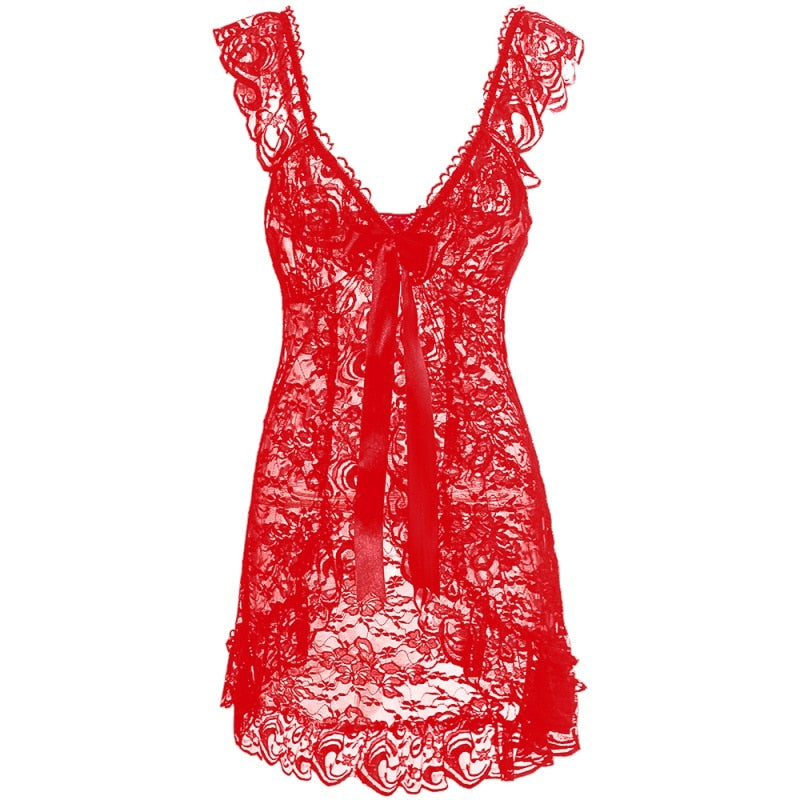 Plus Size Lace Lingerie Set with Sheer Nightgown JahSonFire