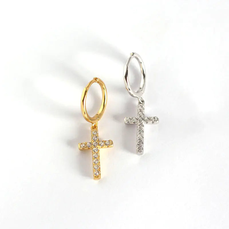YHE0111 S925 Silver Cross Earrings with Diamonds JahSonFire