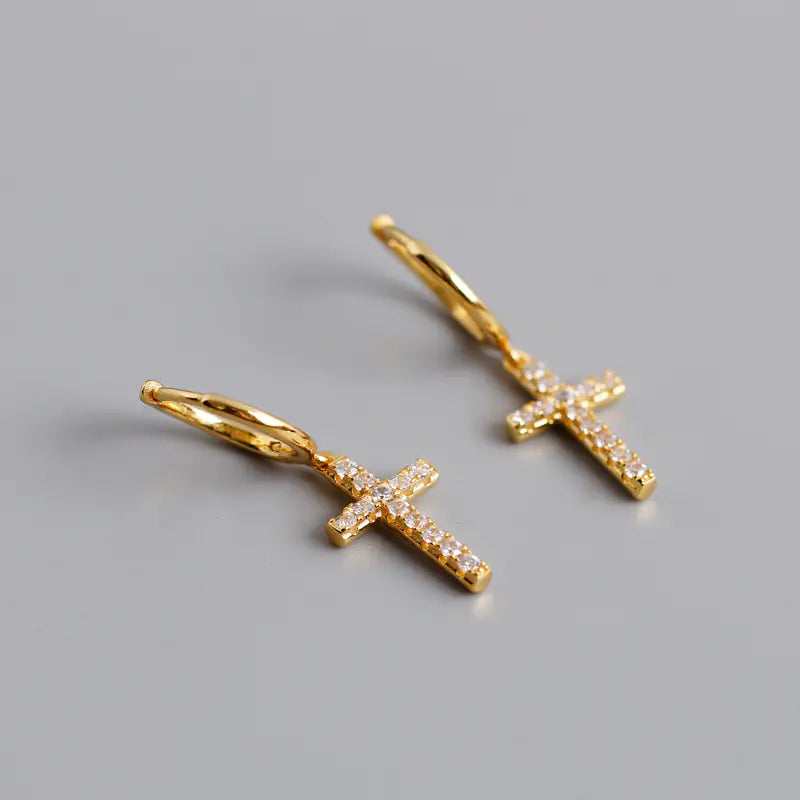 S925 Silver Cross Stud Earrings with Diamonds JahSonFire