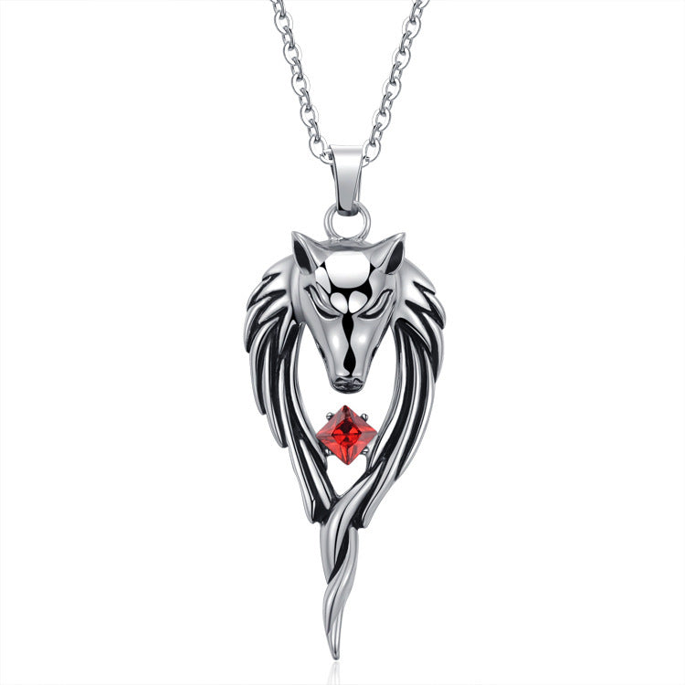 Titanium Steel Wolf Head Pendant Necklace for Men