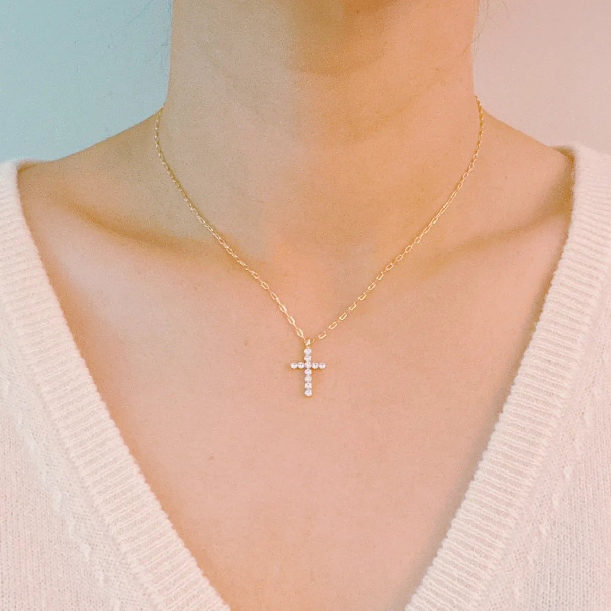 Faceted Crystal Cross Necklace JahSonFire