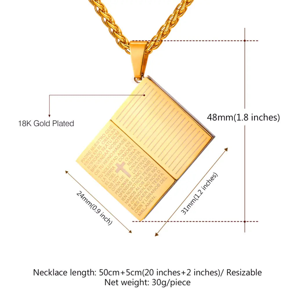 Jesus Blue Holy Bible Pendant Necklace in Stainless Steel JahSonFire