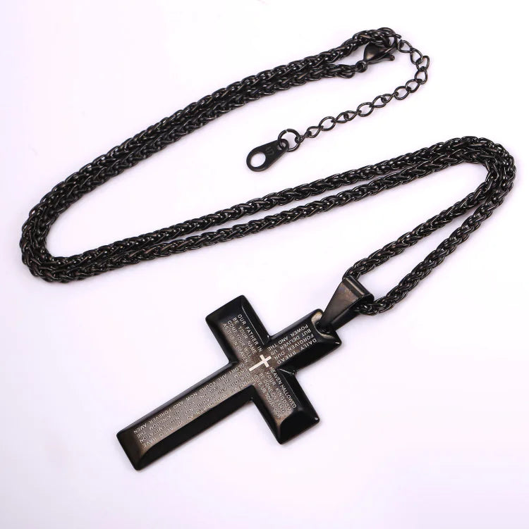 Cross Necklace with Jesus and Bible Verse Design JahSonFire