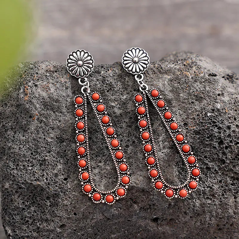 Vintage Teardrop Turquoise Hollow Western Earrings JahSonFire