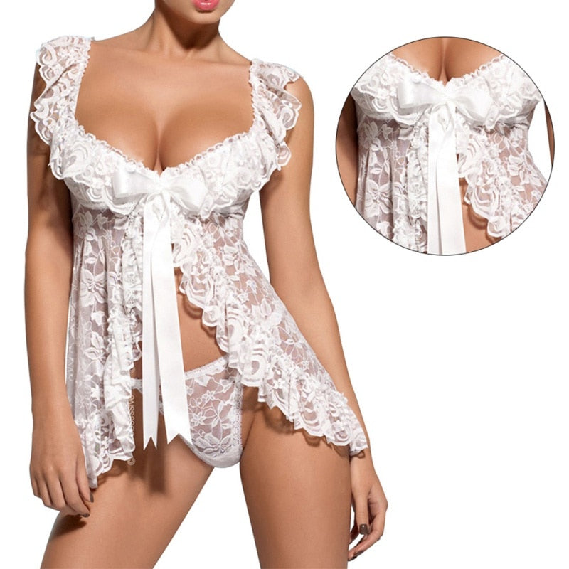 Plus Size Lace Lingerie Set with Sheer Nightgown JahSonFire