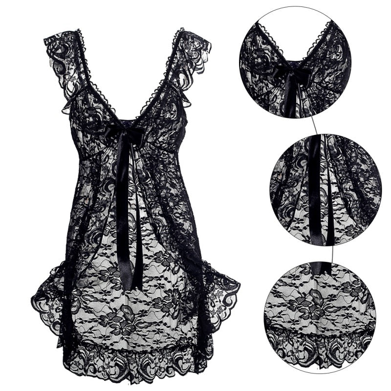 Plus Size Lace Lingerie Set with Sheer Nightgown JahSonFire