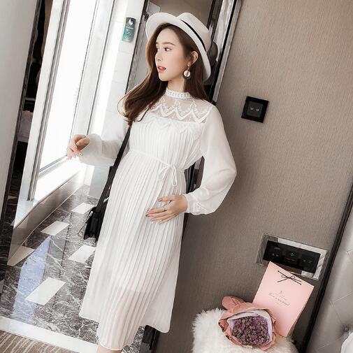 Long Sleeve Pleated Chiffon Maternity Dresses