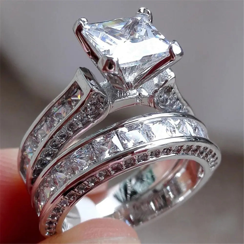 Zirconia Wedding Rings Set with Unique Diamond Design JahSonFire
