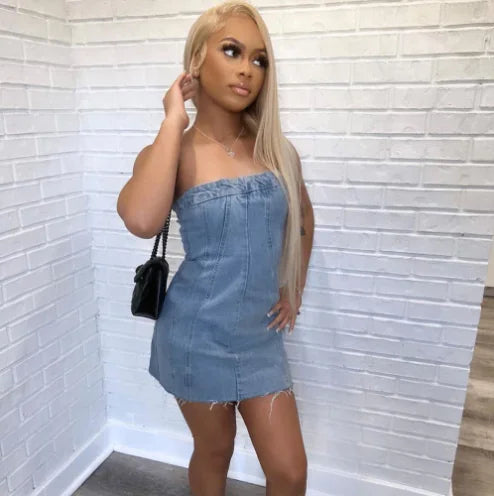 "Sexy Backless Strapless Denim Dress" JahSonFire