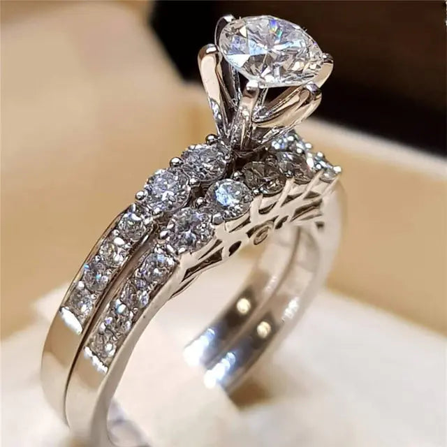 Fashionable Eight Hearts and Arrows Wedding Rings Set JahSonFire
