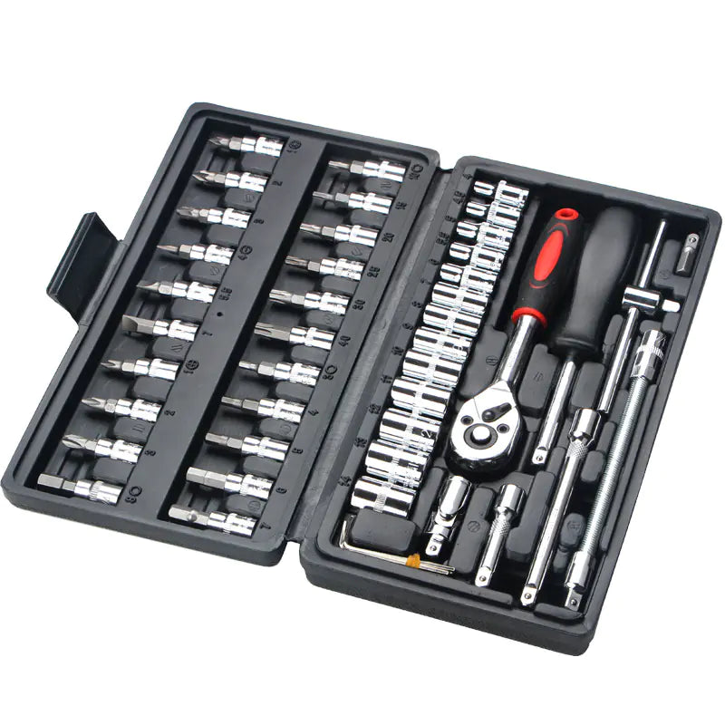 46pcs Car Repair Tool Kit - Ratchet, Wrench, Socket Set JahSonFire
