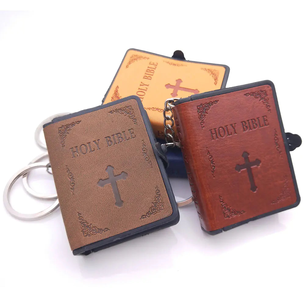 Mini Leather Bible Keychain with Cross Pendant JahSonFire