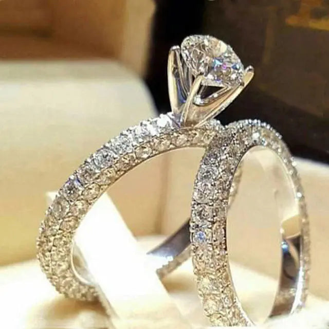 Fashionable Eight Hearts and Arrows Wedding Rings Set JahSonFire