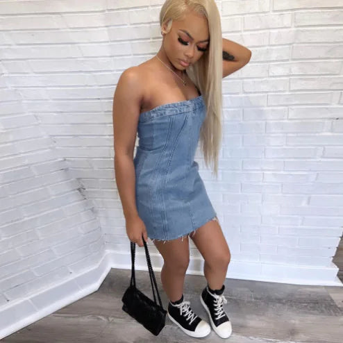 "Sexy Backless Strapless Denim Dress" JahSonFire