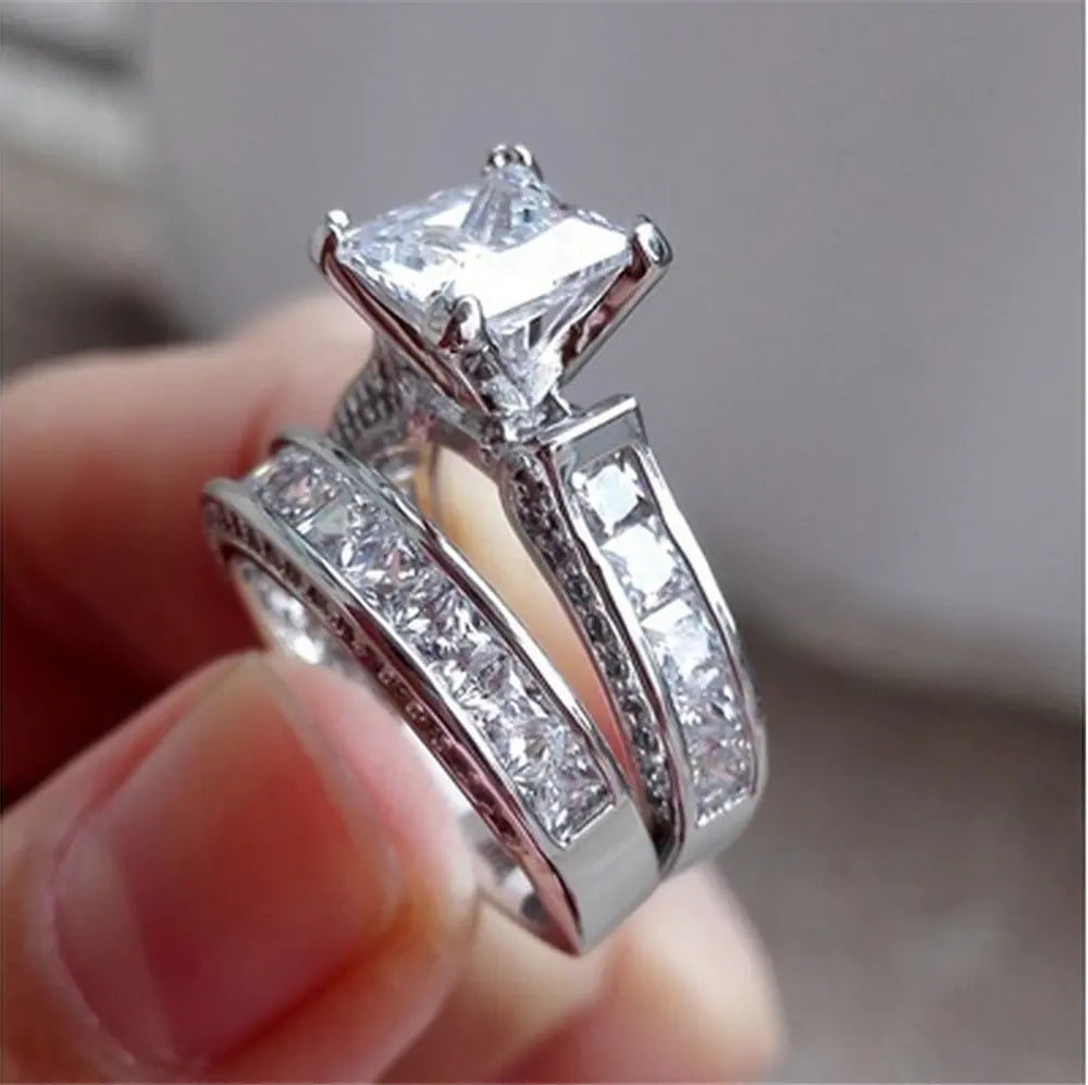 Zirconia Wedding Rings Set with Unique Diamond Design JahSonFire