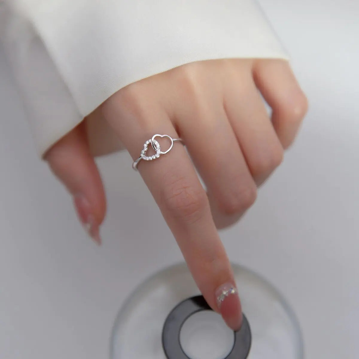 Diamond Studded Hollow Women's Love Rings Pair JahSonFire