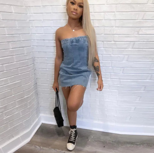 "Sexy Backless Strapless Denim Dress" JahSonFire