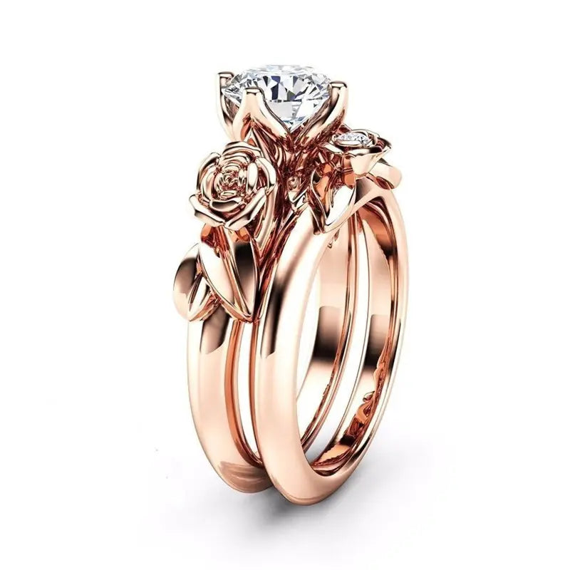 Rose Gold Couples Rings with Floral Diamond Design JahSonFire