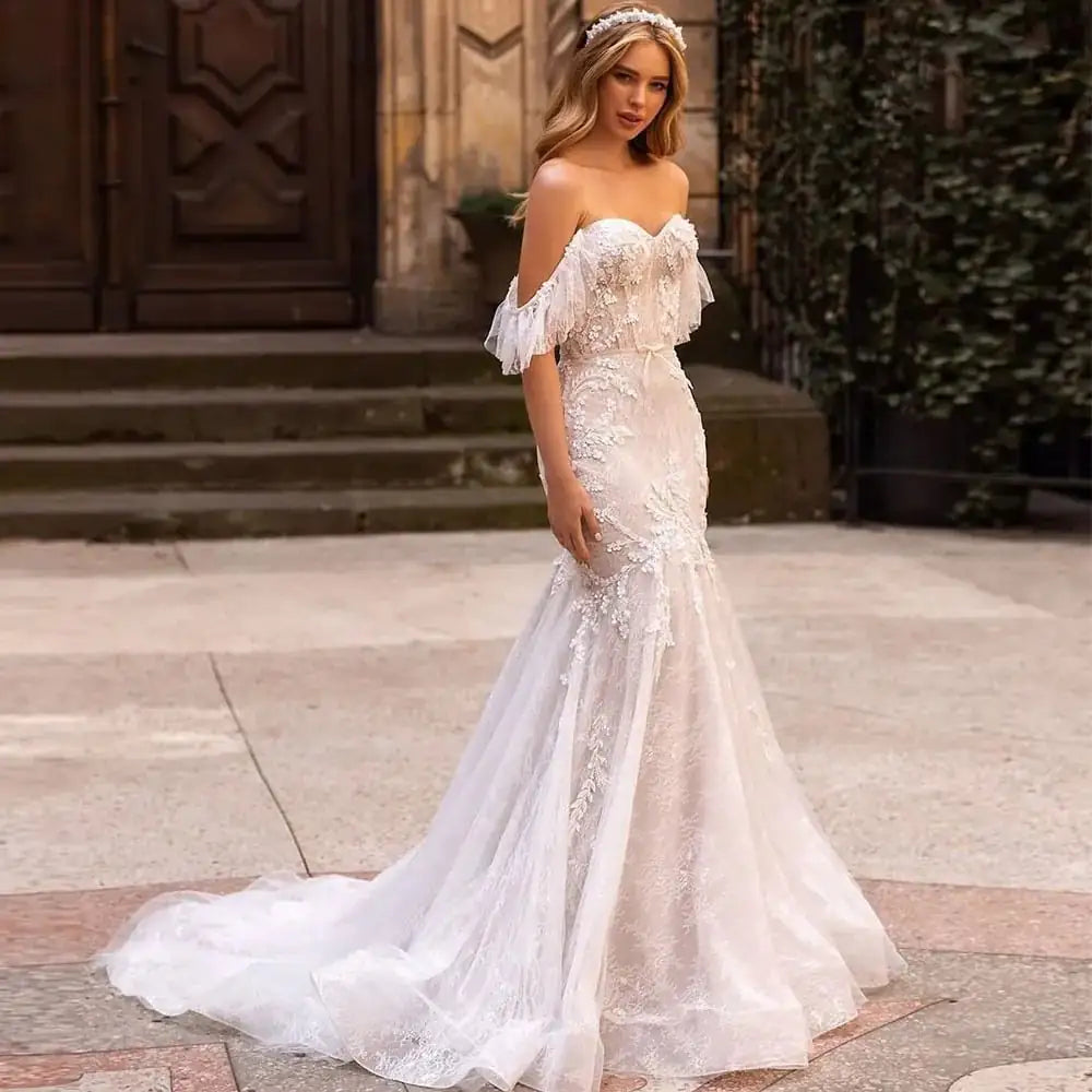 Bohemian Mermaid Tulle Wedding Dress JahSonFire