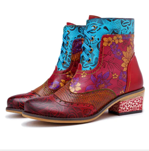 Lace-Up Women's Boots, Vintage Style Leather Cowboy Boots JahSonFire