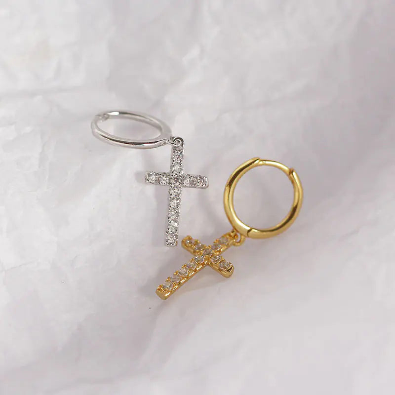 YHE0111 S925 Silver Cross Earrings with Diamonds JahSonFire