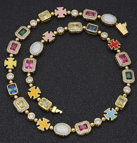 Gold-Plated Hip-Hop Gemstone Necklace JahSonFire