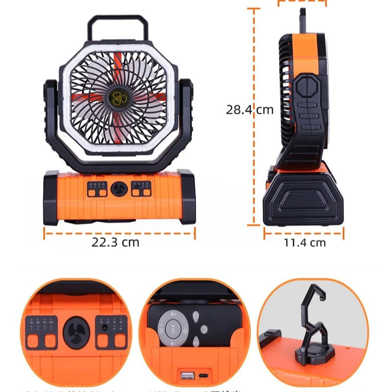 Outdoor Household Power Bank LED Light Camping Fan JahSonFire