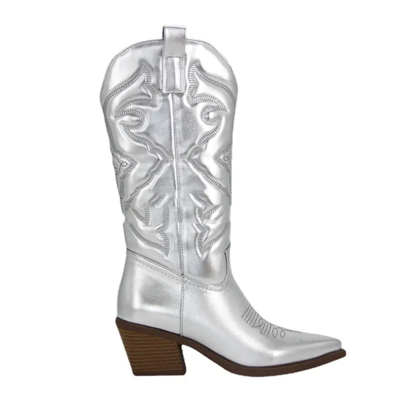 Vintage Women's Chunky Heel High Cowboy Boots JahSonFire