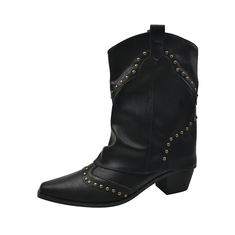Fashionable Women's Mid-Heeled Rivet Cowboy Boots JahSonFire