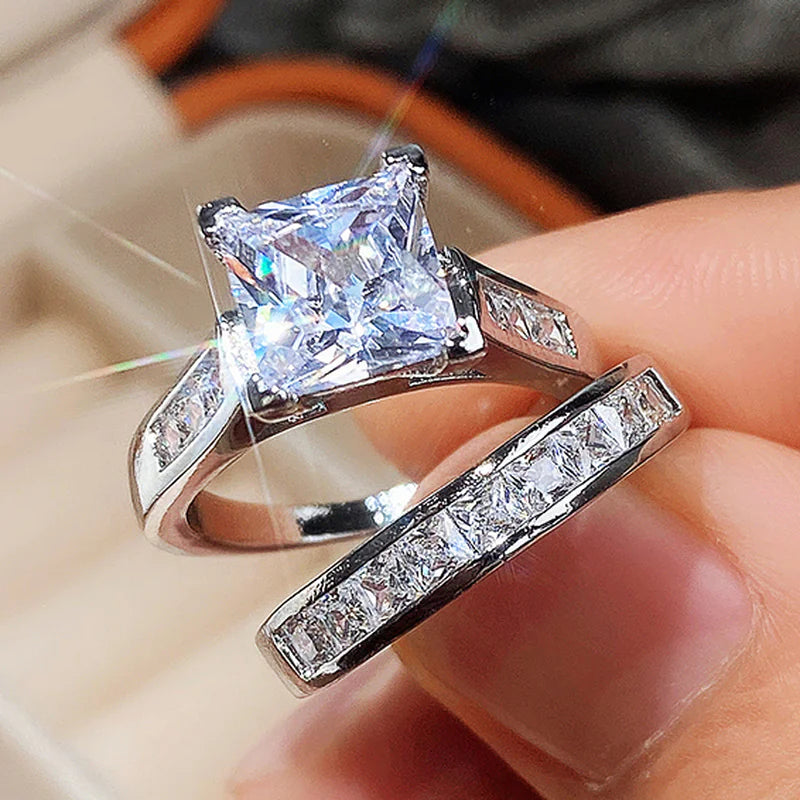 Luxury Square Zirconia Wedding Rings for Couples JahSonFire
