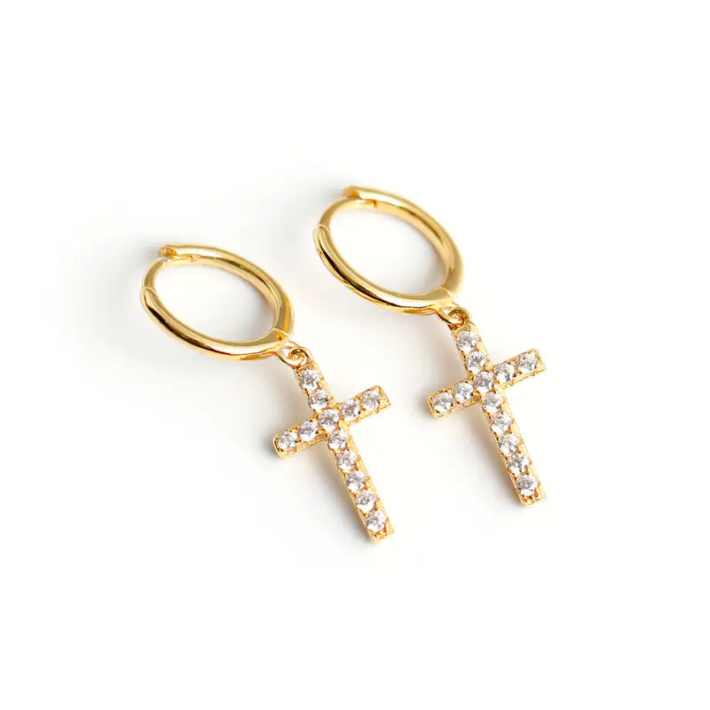 S925 Silver Cross Stud Earrings with Diamonds JahSonFire