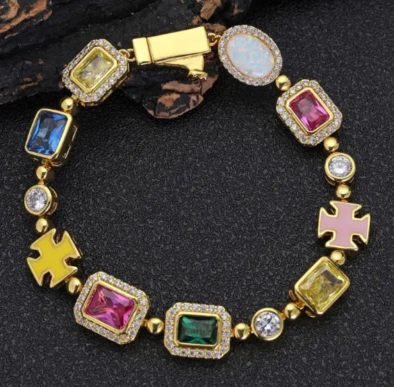 Gold-Plated Hip-Hop Gemstone Necklace JahSonFire