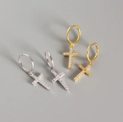 S925 Silver Cross Stud Earrings with Diamonds JahSonFire