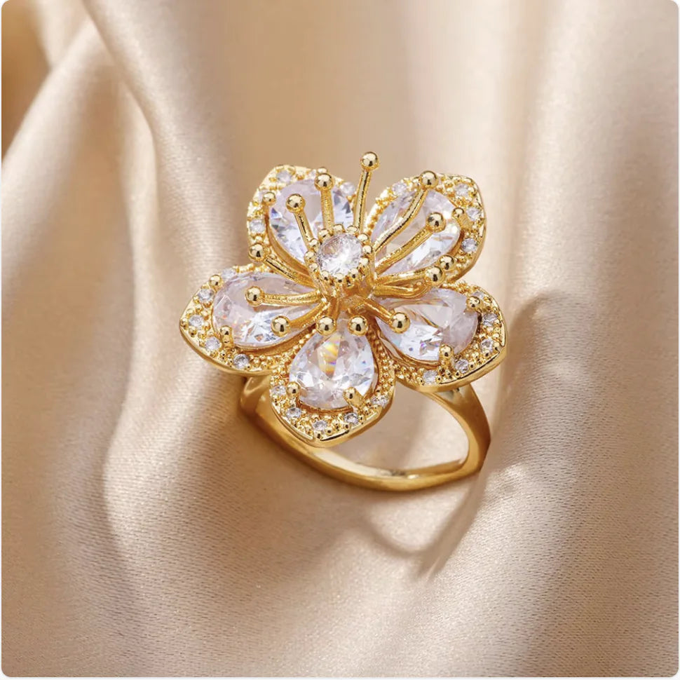 Copper Flower Zircon Diamond Ring JahSonFire