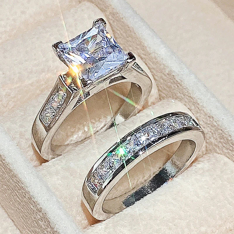 Luxury Square Zirconia Wedding Rings for Couples JahSonFire